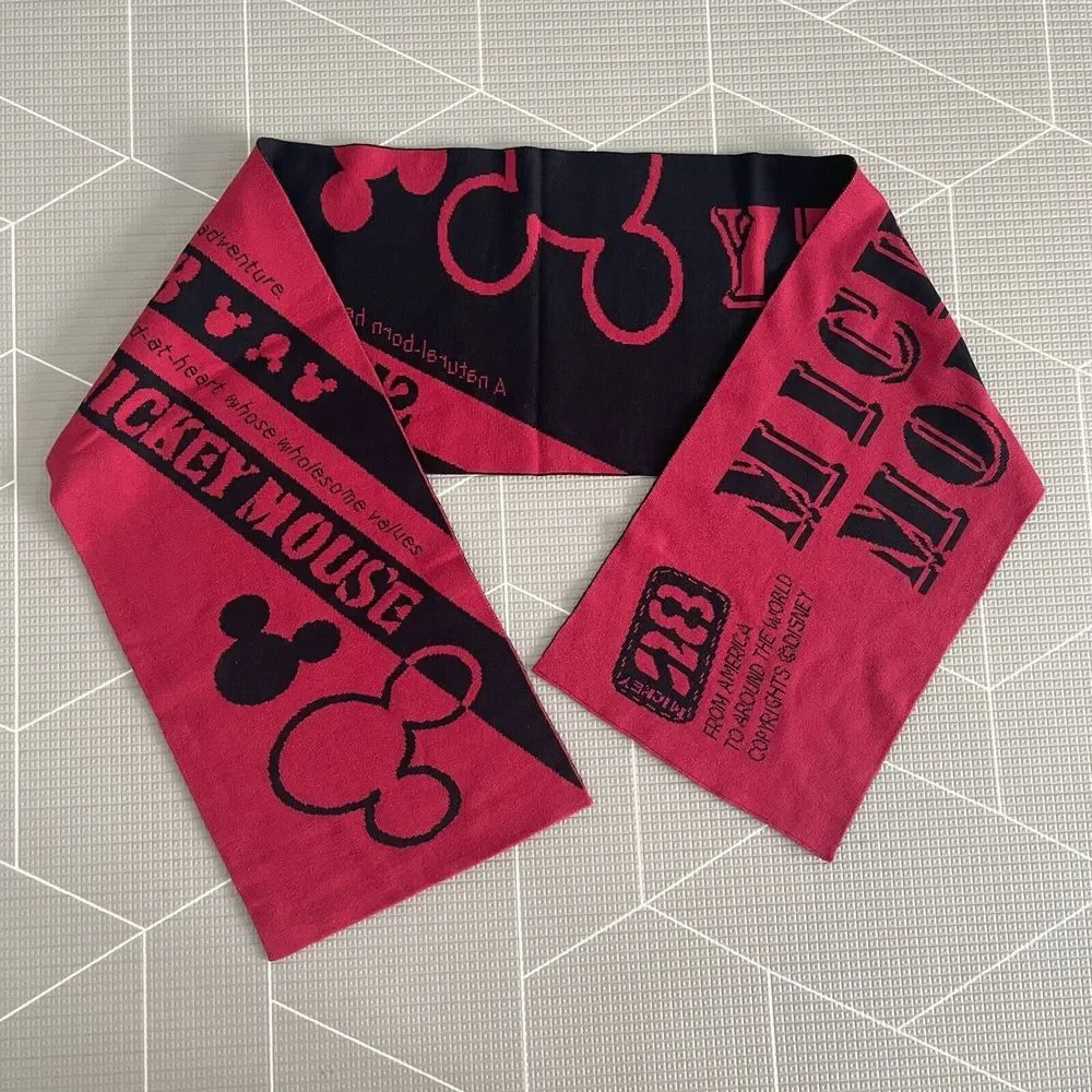 Disney Adult Scarf Mickey Mouse Knit Winter‎ Unisex Red & Black
